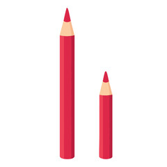 Long and short red pencils. Two red pencils of different lengths, flat vector illustration for school, art, and stationery design.
