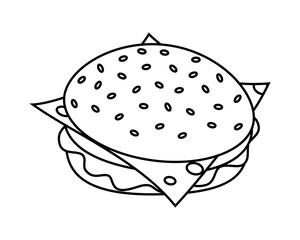 Outline burger with cheese and vegetables HandDrawn Fast food Sticker Icon Minimalist Design element