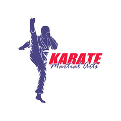 Obraz premium Karate logo design vector. Silhouette Karate Fighter Template Illustration