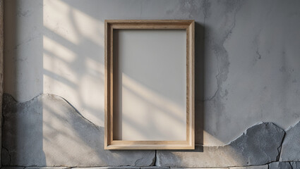 Empty Rustic Wooden Frame on Textured Wall