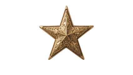 Golden ornate fivepointed star with decorative pattern isolated on the transparent background for awards, celebration, or western design