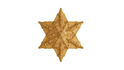 Golden ornamental sixpointed star with detailed baroque patterns isolated on the transparent background