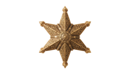 Ornate gold sixpointed star medal with vintage detailing isolated on the transparent background