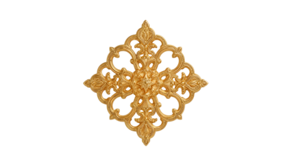 Ornate gold floral patterned decorative element isolated on the transparent background for classic interior design and luxury decoration