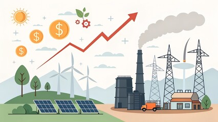 Conceptual image depicting the rise in energy prices, highlighting the increasing costs of energy and the shift towards sustainable alternatives and renewable resources to combat these challenges.