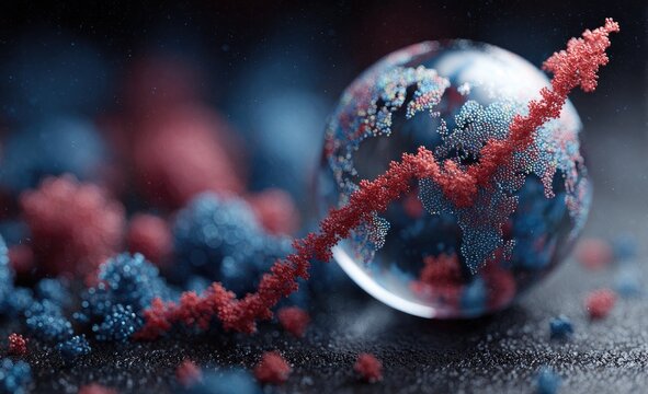 Abstract globe entwined with viral strands