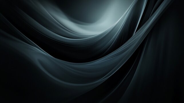 Abstract swirling black and white forms creating a sense of motion and depth in a soft gradient
