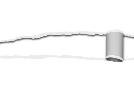 Torn paper effect isolated on transparent background with a rough edge and a curled strip, creating a sense of opening or reveal