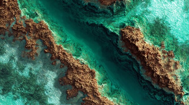 Aerial view of turquoise ocean water and rocky coastline - Powered by Adobe