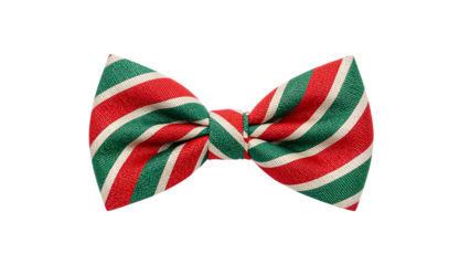 Classic red green white striped bow tie isolated on the transparent background for festive holiday or formal event fashion