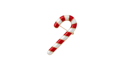 Red and white candy cane brooch pin with gold accents isolated on the transparent background for christmas holiday fashion accessories