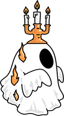 Halloween Spooky Ghost with Burning Candelabra on Head