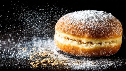 Sweet donut dusted with powdered sugar