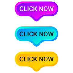 Vibrant set of Click Now call-to-action buttons in purple, blue, and yellow. Perfect for websites, banners, ads, and digital marketing designs.
