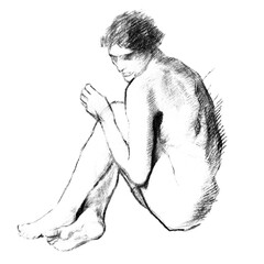 Nude woman posing vintage illustration design element