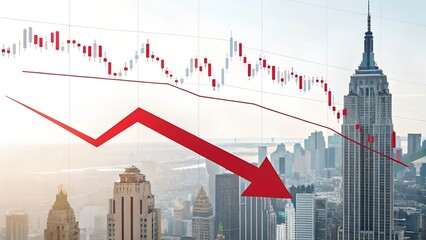 Down fall trend red arrow graph, Red arrow chart graph in downward direction, concept of stock market fall, financial loss.