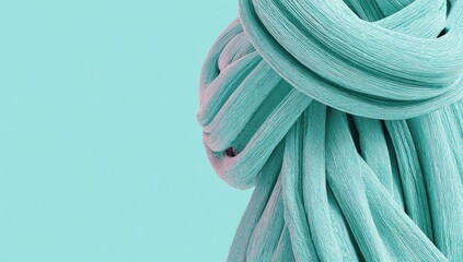 Teal, textured, knotted, abstract form against a pastel backdrop