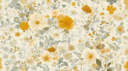 Obraz premium Elegant floral pattern with soft yellow and cream flowers, perfect for backgrounds and designs with a touch of natural beauty
