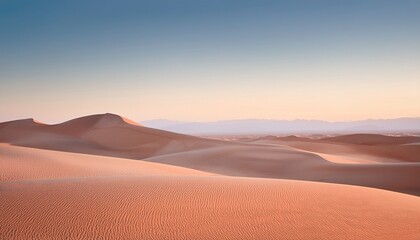 dreamy pastel desert landscape with layered dunes under clear sky evoking sense of tranquility and wonder