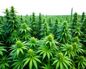 A vibrant field of cannabis plants with lush green leaves against  isolated on white background PNG.AI Generated.