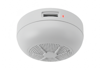 Modern white smoke detector alarm sensor device isolated on transparent background for home safety and fire prevention
