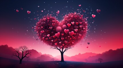 Background with red hearts, greeting valentine