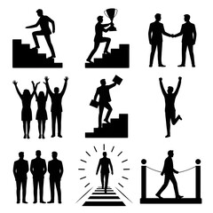 Fototapeta premium Achieve success with dynamic business silhouettes celebrating milestones and career growth, inspiring achievement.