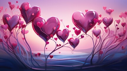 Background with red hearts, greeting valentine