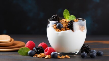 Yogurt with granola and fresh berries Healthy food