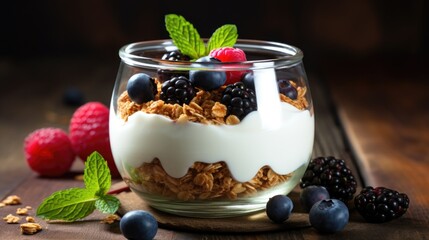 Yogurt with granola and fresh berries Healthy food