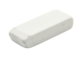 A white rubber eraser, a common stationery item used for correcting mistakes in writing and drawing, isolated on a transparent background