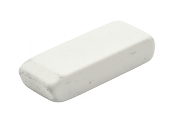 A white rubber eraser, a common stationery item used for correcting mistakes in writing and drawing, isolated on a transparent background