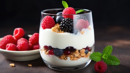 Yogurt with granola and fresh berries Healthy food