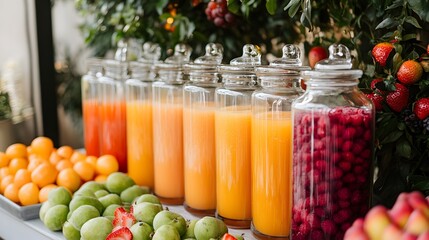 Elegant Close Up Juice Bar with Fresh Fruits for Refreshment Display