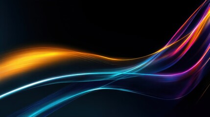 Abstract swirling neon light trails flowing across a dark background