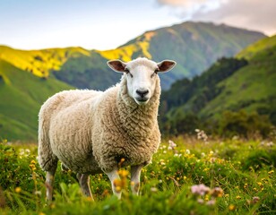 Fototapeta premium Sheep in a lush green meadow