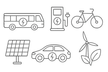 Fototapeta premium Electric transportation and renewable energy icons showcasing a sustainable future