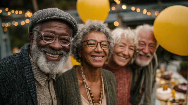 Joyful elderly seniors enjoying outdoor celebration and social gathering diverse group smiling happy community event cheerful friends leisure activity positive lifestyle senior - Powered by Adobe