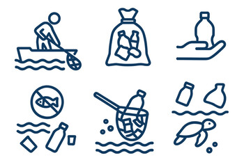 Environmental awareness campaign addressing plastic pollution through illustrations of waterway cleanup activities