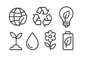 Symbols representing sustainability and environmental consciousness displayed in a minimalist design featuring nature elements