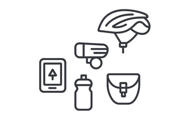 Cycling essentials for outdoor adventures including helmet, water bottle, and smartphone holder displayed with gear