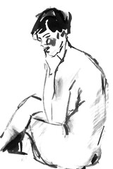 Naked sitting woman png sketch