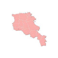 Obraz premium Armenia regional map with visible subdivisions and pink coloring