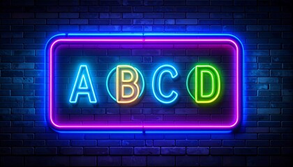 Neon letters on a brick wall