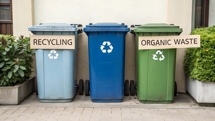  Garbage containers for recycling packaging and organic waste.