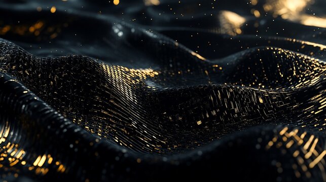 Sleek black and gold contemporary abstract backdrop with shimmering highlights and textured surface