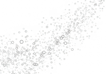 Abstract pattern of numerous small clear bubbles rising in water, isolated on transparent background
