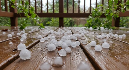 Hail on Wooden Deck