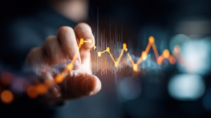 Hand Touching Digital Financial Graph Business Concept.