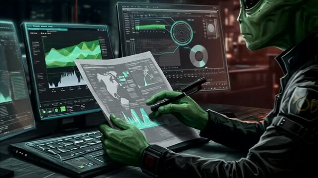 Alien Analyst: Green Extraterrestrial Studying Data